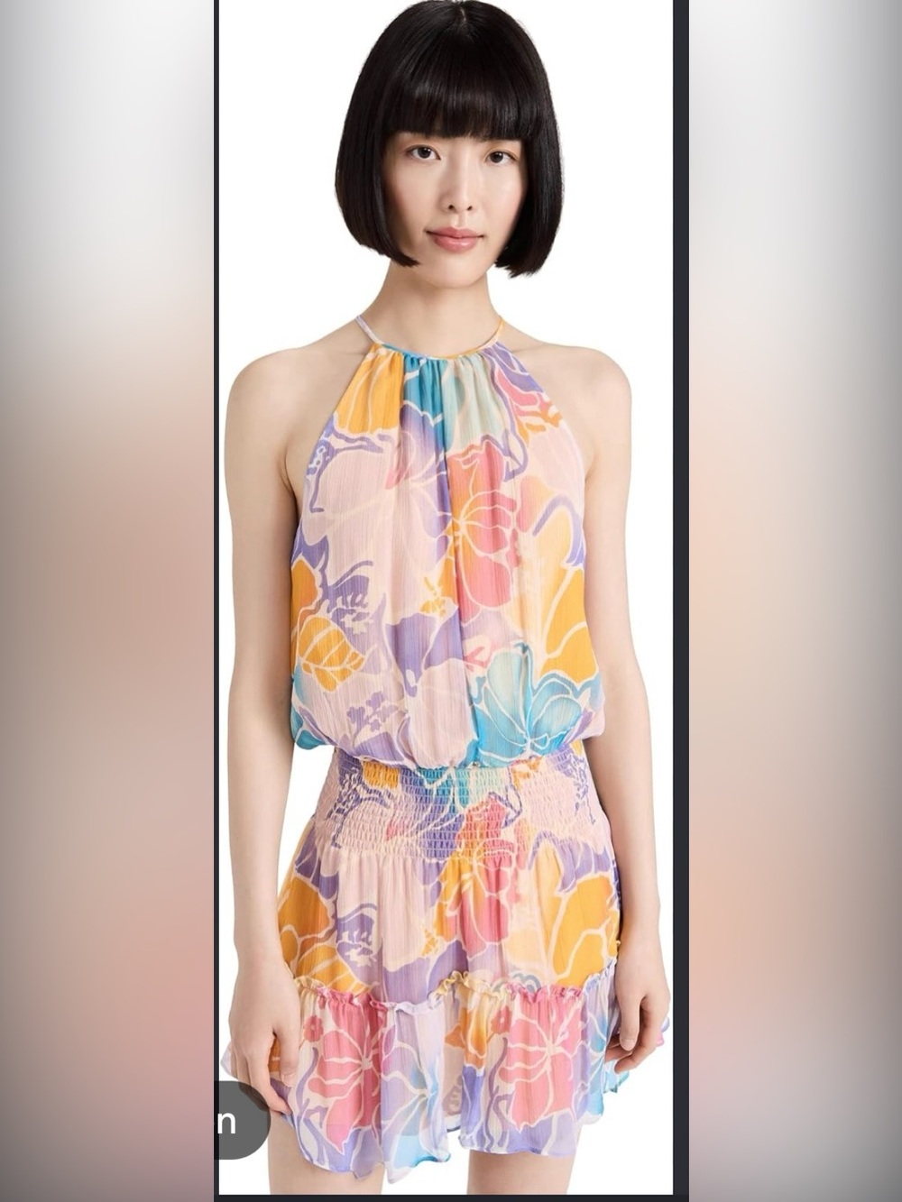 Ramy Brook Kourtney Floral High-Neck Silk Mini Dress Size Small